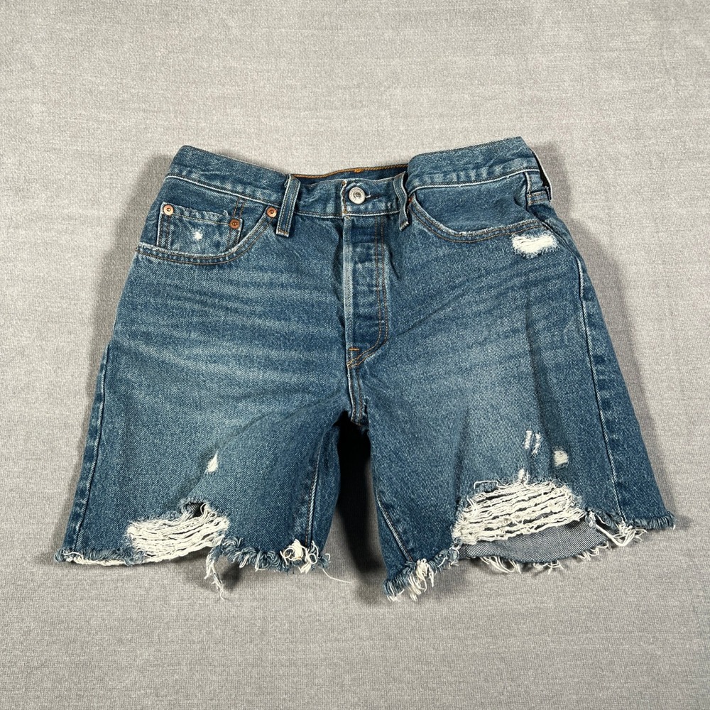 Levis 501 Original Distressed High Rise Denim Shorts Womens 28 Blue Cotton